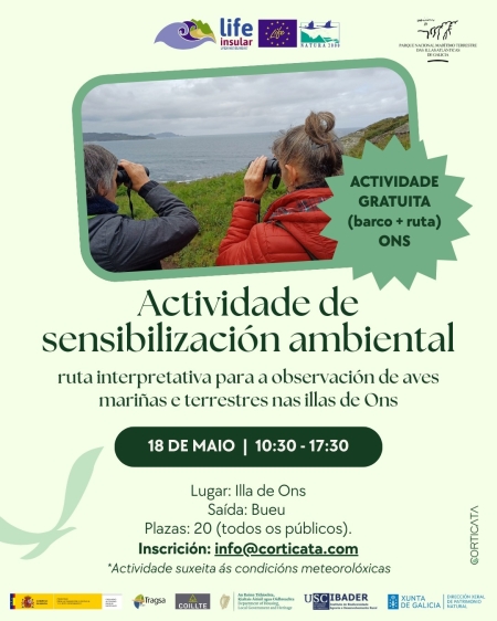 2025/05/18: LIFE INSULAR organiza unha xornada de observación de aves na illa de Ons