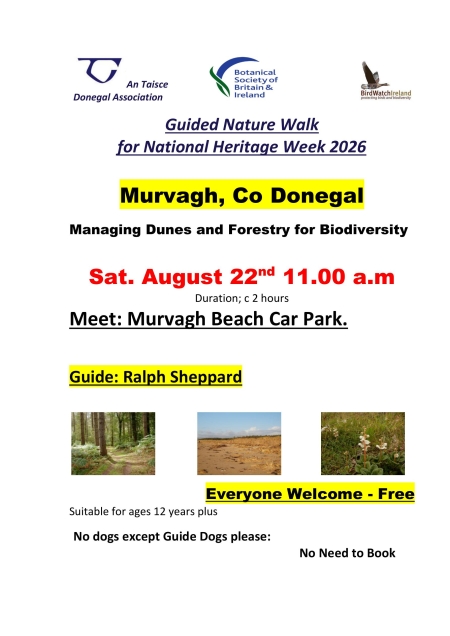2026/08/21: Paseo pola Natureza de An Taisce en Murvagh, ás 11 da mañá, sábado 22 de agosto